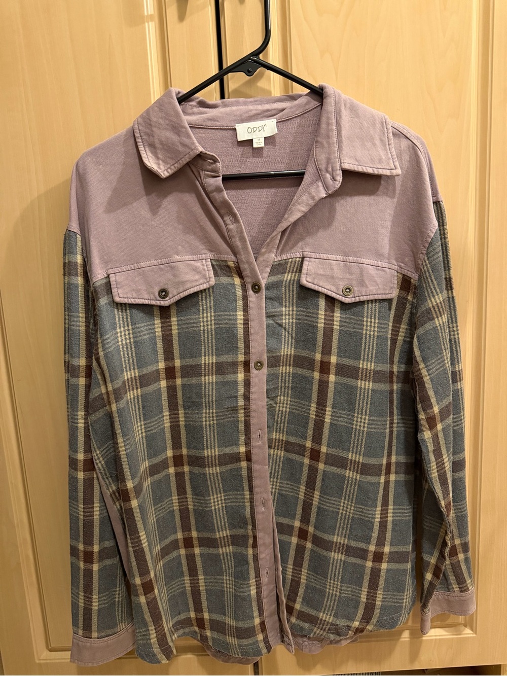 Lavender and Gray Plaid Button-Up Shirt